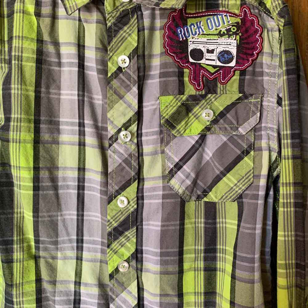 Faded Glory Boys Plaid Button-Up Shirt – Size M (8) - Picture 3 of 9